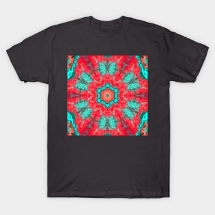 Pink and Cyan Smoke Kaleidoscope Pattern T-Shirt